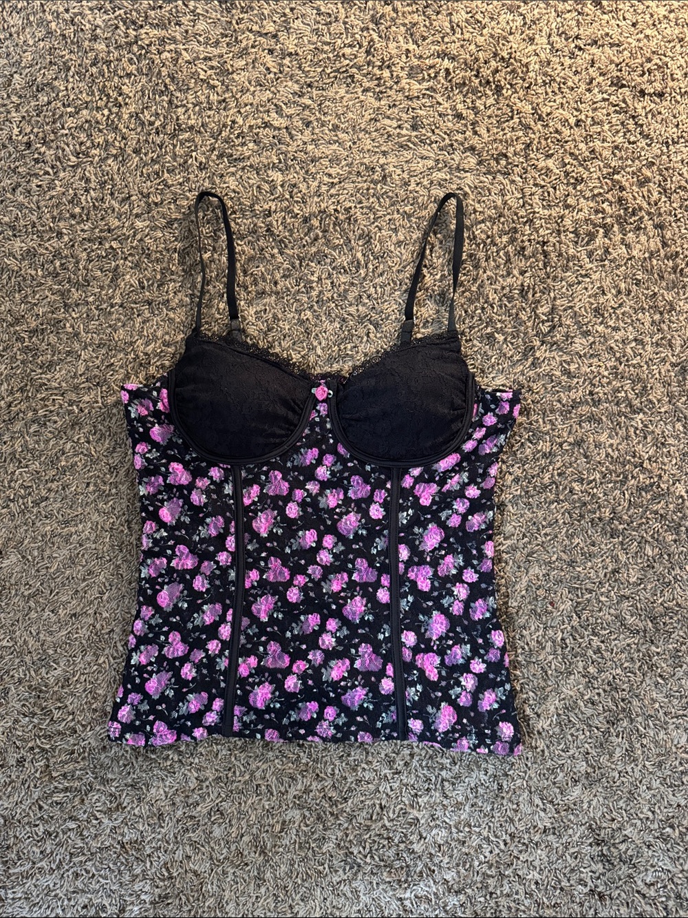 Betsey Johnson floral corset style with lace top